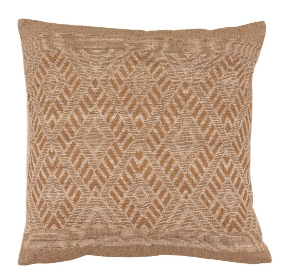 Cream silk‑cotton decorative pillow with a woven diamond pattern and textured neutral detailing.