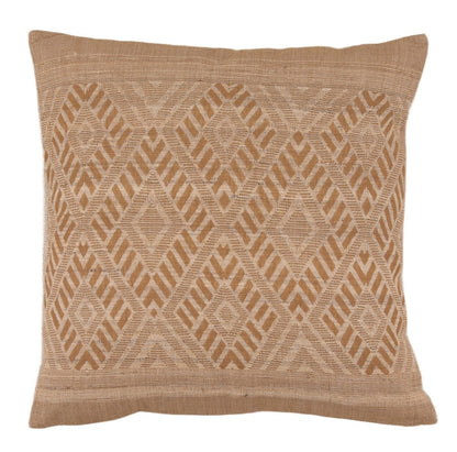 Cream silk‑cotton decorative pillow with a woven diamond pattern and textured neutral detailing.