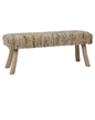 Woven textured ranch‑style bench with a natural fabric seat and light wood legs on a white background.