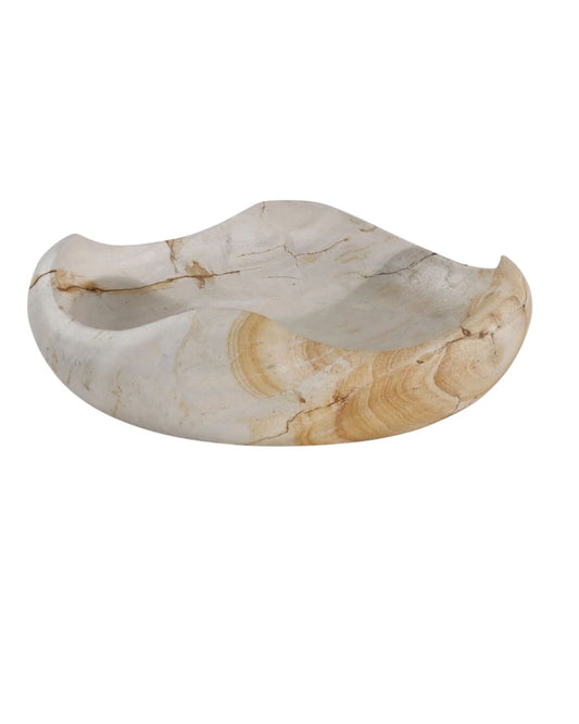 natural stone decorative bowl with sculptural organic shape, neutral tones and natural veining, handcrafted-style accent for modern and organic interiors.  decorative stone bowl, natural home decor, decorative bowl for coffee table.