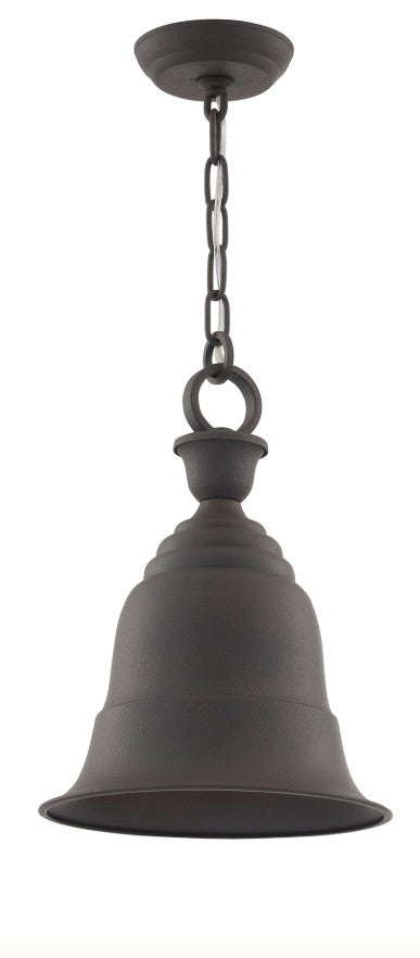 exterior matte metal bell pendant light with short chain and stepped crown detail