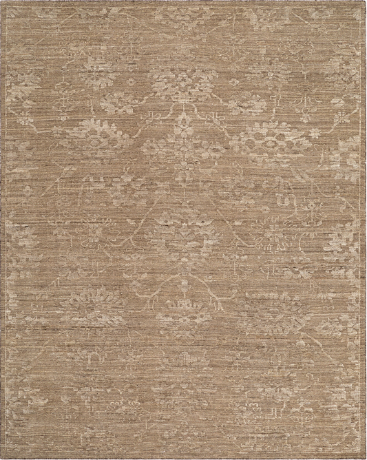 Medium brown wool area rug with lighter brown highlights and a subtle overall woven pattern.
