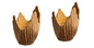 Hand‑carved teak wood bowl set with rippled texture and organic sculptural rims.